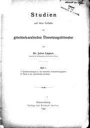 Studien auf dem Gebiete der griechisch-arabischen Übersetzungslitteratur by Lippert, Julius