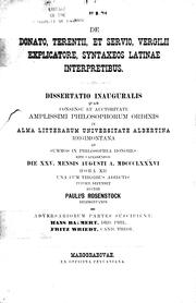 Cover of: De Donato, Terentii, et Servio, Vergilii explicatore, syntaxeos latinae interpretibus by Paulus Rosenstock.