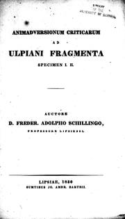 Cover of: Animadversiones criticae ad Ulpiani fragmenta: Specimen I, II