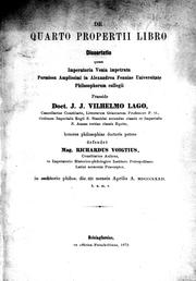 Cover of: De quarto Propertii libro by defendet Richardus Voigtius.