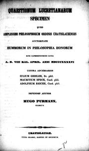 Cover of: Quaestionum Lucretianarum specimen