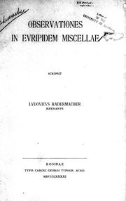 Cover of: Observationes in Euripidem miscellae by Ludwig Radermacher