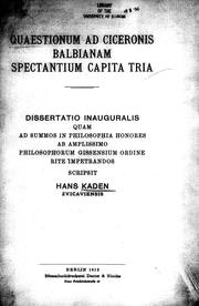 Quaestionum ad Ciceronis Balbianam spectantium capita tria by Hans Kaden