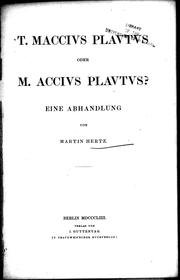 Cover of: T. Maccius Plautus oder M. Accius Plautus?: Eine Abhandlung