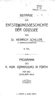 Cover of: Beiträge zur Entstehungsgeschichte der Odyssee. by von Heinrich Schiller.