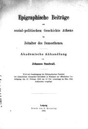 Cover of: Epigraphische Beiträge zur sozial-politischen Geschichte Athens im Zeitalter des Demosthenes by von Johannes Sundwall.