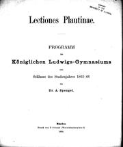 Cover of: Lectiones Plautinae by von A. Spengel.