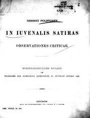 Cover of: In Juvenalis satiras observationes criticae