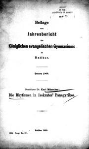 Cover of: Die Rhythmen in Isokrates' Panegyrikos by Karl Münscher