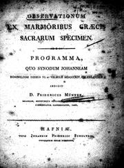 Cover of: Observationum ex marmoribus græcis sacrarum specimen by Friedrich Münter