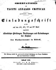 Cover of: Observationes ad Taciti Annales criticae, particula altera by von Fr. Jacob.
