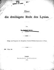 Cover of: Über die dreissigste Rede des Lysias by Gotthold Sachse