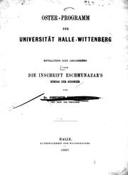 Cover of: Die Inschrift Eschmunazar's, Königs der Sidonier