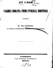 Cover of: De lege Valeria Horatia, prima Publilia, Hortensia by scripsit Th. Tophoff.