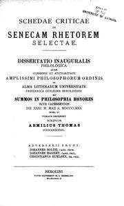 Cover of: Schedae criticae in Senecam rhetorem selectae