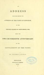 Cover of: address delivered before the citizens of the town of Hingham