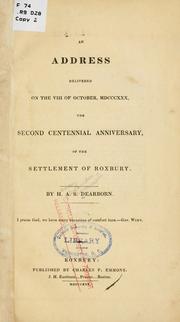 Cover of: An address delivered on the VIII of October, MDCCCXXX: the second centennial anniversary