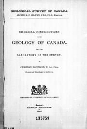 Cover of: Chemical contributions to the geology of Canada from the laboratory of the survey