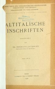 Cover of: Altitalische Inschriften.: Ausgewählt von Hermann Jacobsohn.