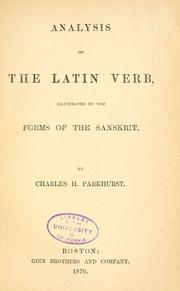 Cover of: Analysis of the Latin verb | C. H. Parkhurst