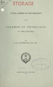 Cover of: Annual address of the president. by College of Physicians of Philadelphia