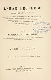 Cover of: Behar proverbs, classified and arranged according to their subject-matter. by John Christian