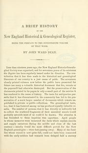 Cover of: A brief history of the New England historical & genealogical register by John Ward Dean