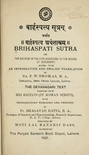 Cover of: Brihaspati sutra, or, The science of politics according to the school of Brihaspati by Brhaspati.