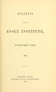 Cover of: Bulletin of the Essex Institute. by Essex Institute.