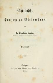 Cover of: Christoph, Herzog zu Wirtemberg.