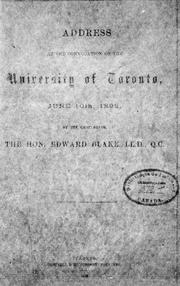 Cover of: Address at the convocation of the University of Toronto, June 10th, 1892