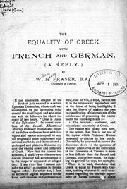 Cover of: The equality of Greek with French and German (a reply) by W. H. Fraser