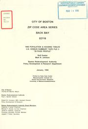 Cover of: City of Boston zip code area series, Back Bay, 02116, 1990 population and housing tables, U.S. census summary tape file 3. by Boston Redevelopment Authority