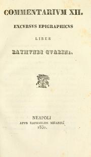 Cover of: Commentarium XII: excursus epigraphicus liber