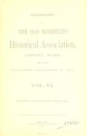 Cover of: Contributions of the Old residents' historical association