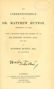 Cover of: The correspondence of Matthew Hutton by Hutton, Matthew Abp. of York