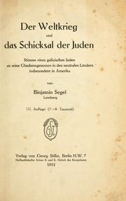 Cover of: Der Weltkrieg und das Schicksal der Juden by B. W. Segel