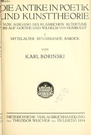 Die Antike in Poetik und Kunsttheorie by Karl Borinski