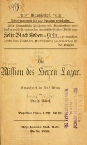 Cover of: Mission des Herrn Lazar: Schauspiel in fünf Akten