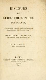 Cover of: Discours sur l'étude philosophique des langues