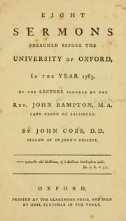 Cover of: Eight sermons preached before the University of Oxford, in the year 1783 ...