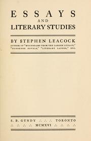 Cover of: Essays and literary studies / Stephen Leacock.