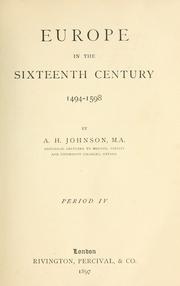 Cover of: Europe in the sixteenth century, 1494-1598 by Johnson, A. H.