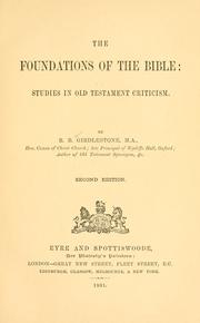 Cover of: The foundations of the Bible: studies in Old Testament criticism ...