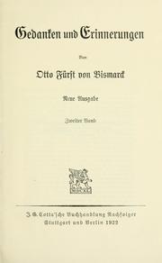 Cover of: Gedanken und Erinnerungen by Otto von Bismarck