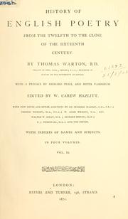 Cover of: The history of English poetry, from the eleventh to the seventeenth century. by Warton, Thomas