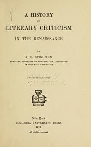 Cover of: A history of literary criticism in the Renaissance by Joel Elias Spingarn
