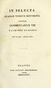 Cover of: In selecta quaedam veterum monumenta suppetiae: commentarium VIII