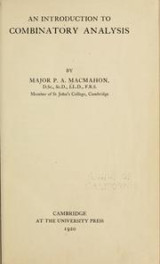 Cover of: An introduction to Combinatory analysis by Percy Alexander MacMahon