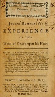 Cover of: Joseph Humphreys's experience of the work of grace upon his heart. by Joseph Humphreys